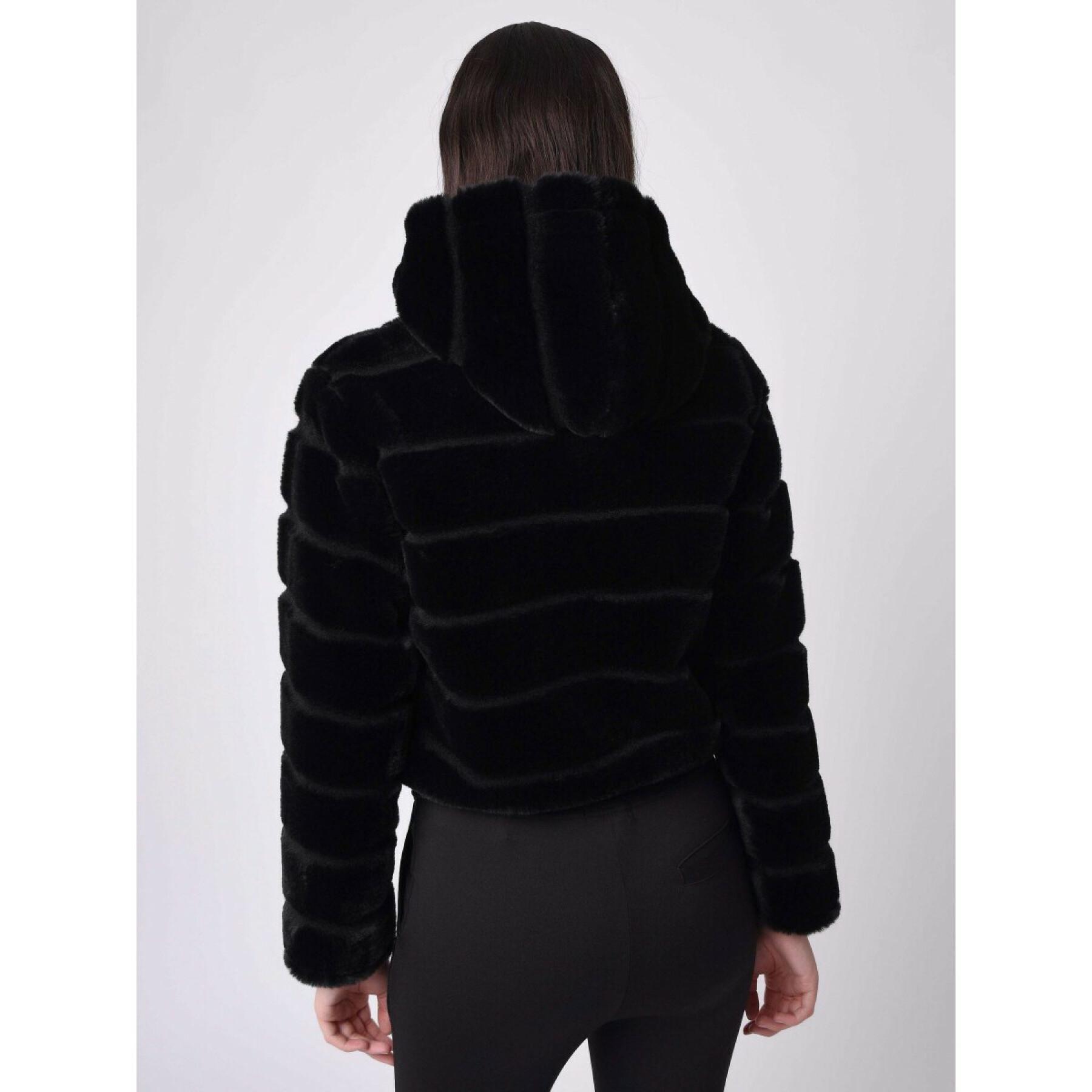 Damska krótka kurtka z kapturem z imitacji futra Project X Paris