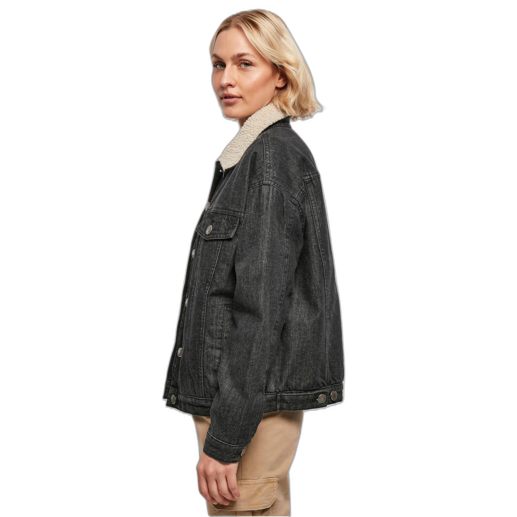 Damska oversizowa kurtka dżinsowa z kołnierzem sherpa Urban Classics