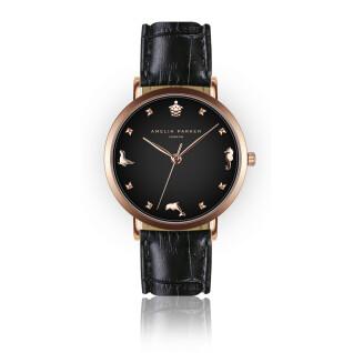 Skórzany zegarek dla kobiet Amelia Parker Gold Charm Black